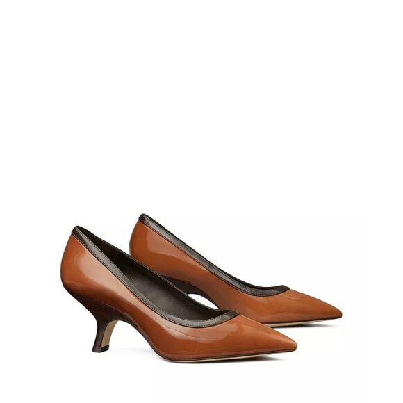 Tory Burch Shoes - Tory Burch Angle Pointed Toe Pumps Patent Leather Tan Chocolate Size 8M Preppy